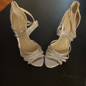 Silver high heeled open Toe shoe by Aldo